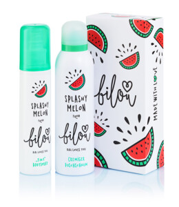 Bodyspray und Duschschaum mit Verpackung Melonenduft